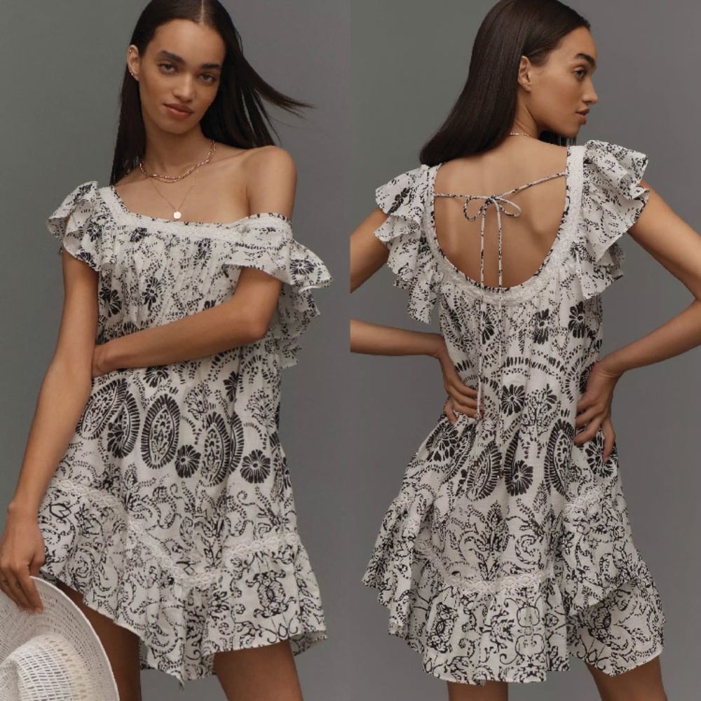 NWOT | MAEVE x Anthropologie Flutter-Sleeve Babydoll Mini Dress Small Floral